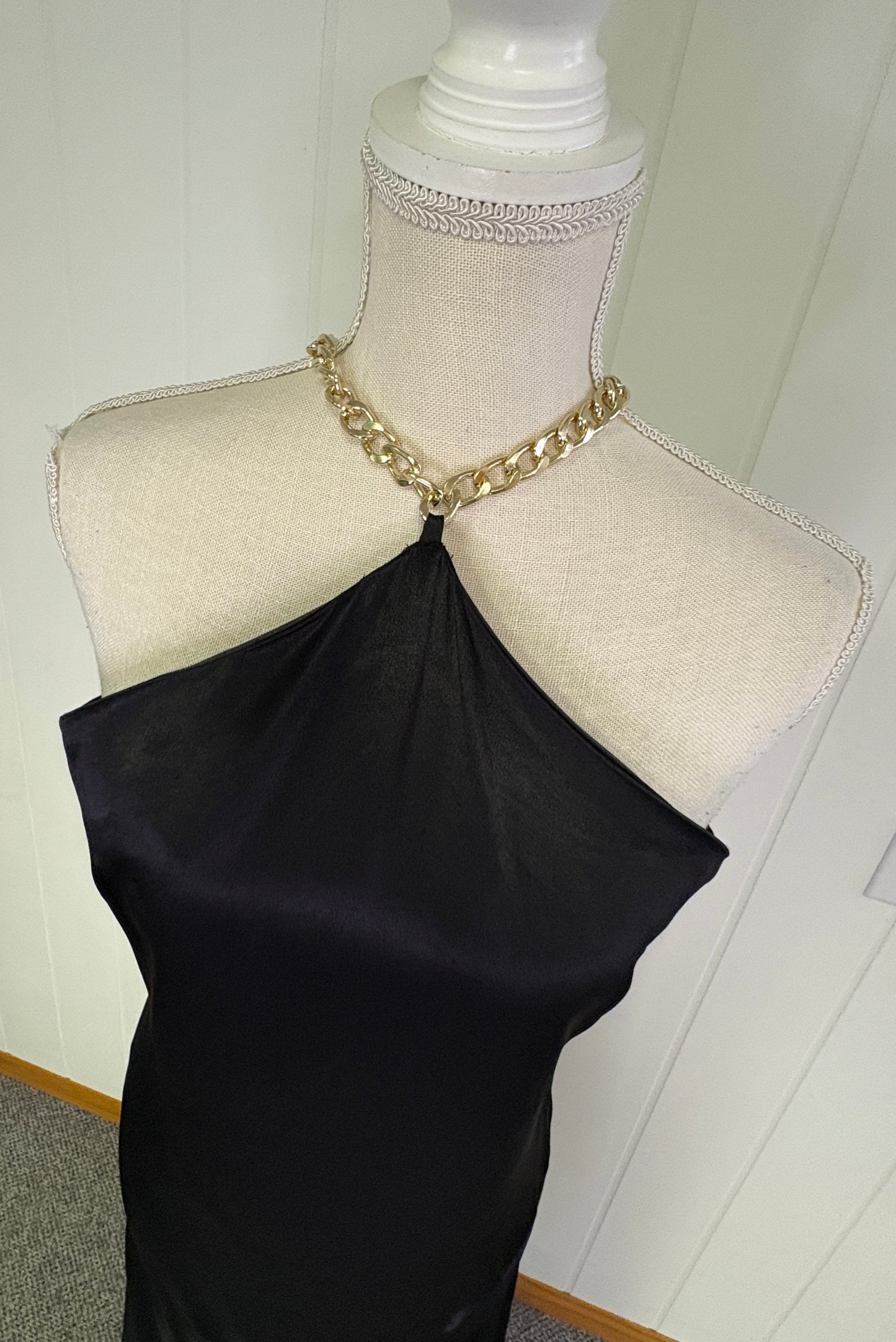 Formal Satin Crepe Halter Dress