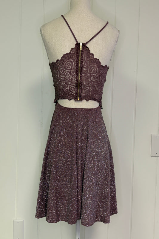 Formal Dress Sparkly Lace Cutout