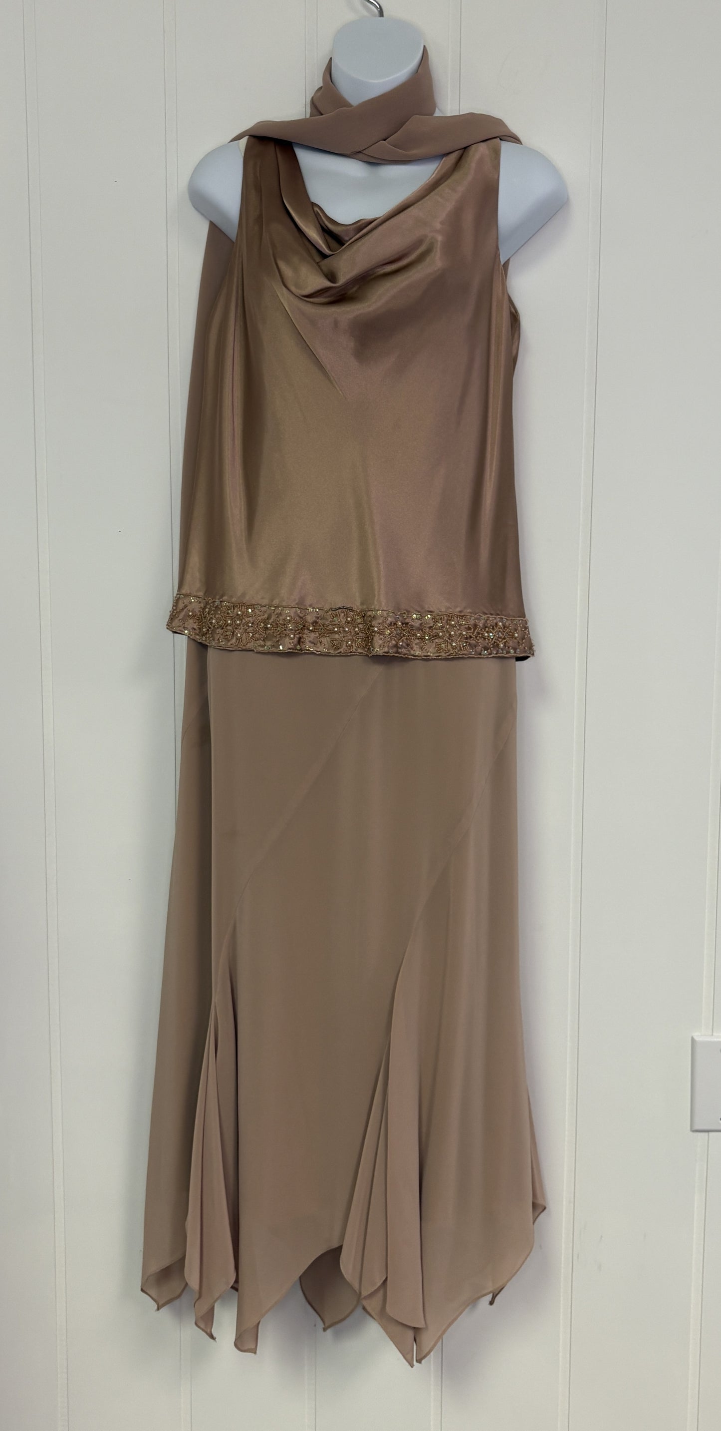 Formal 'Drop Waist' Floor Length Dress w/Scarf