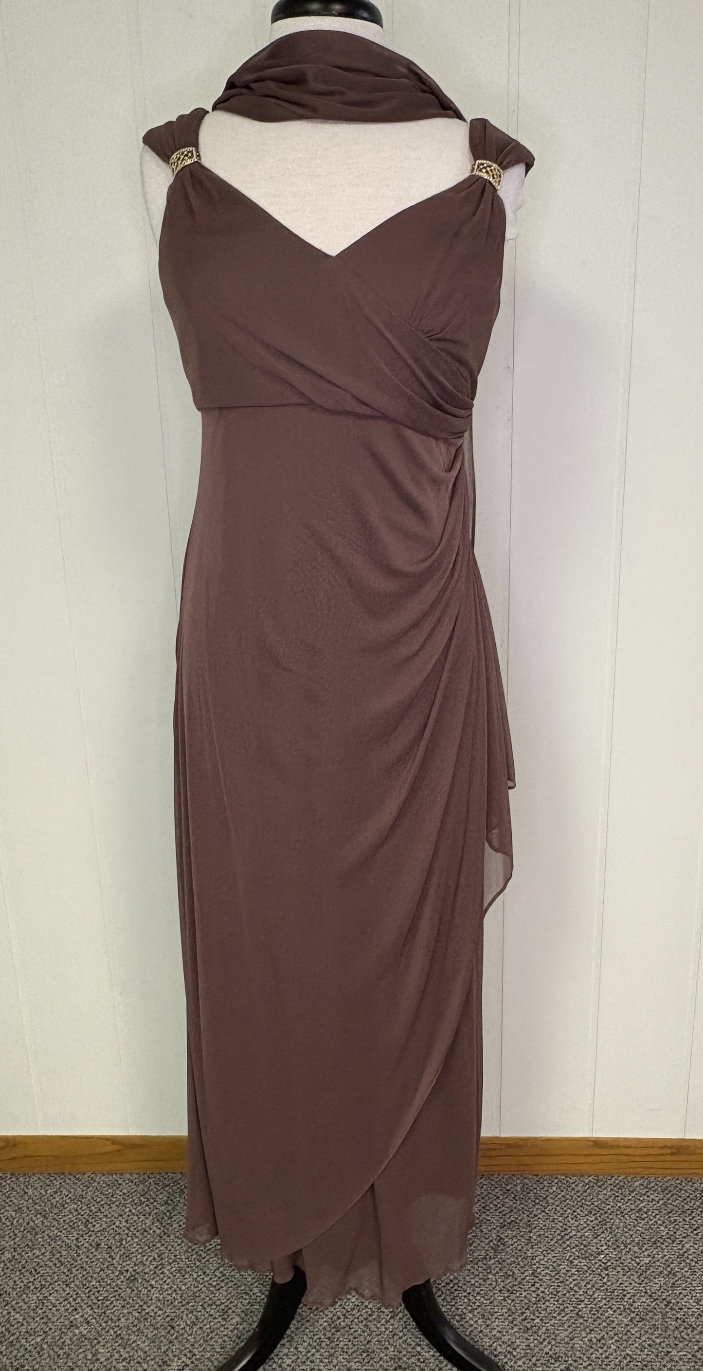 Formal Sheer Overlay Dress w/Scarf