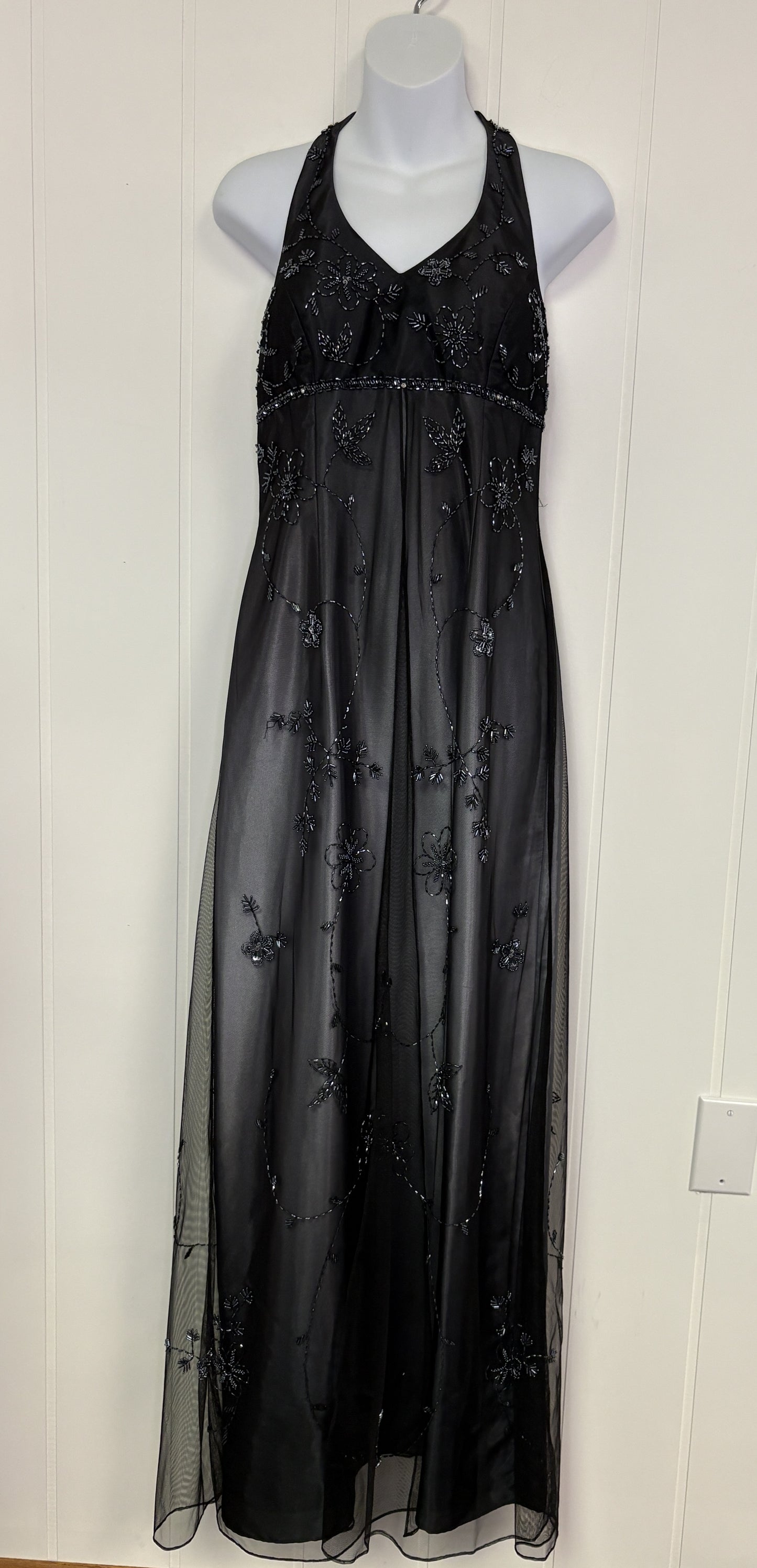 Formal Halter Dress Silk Under Layer w/Lace Overlay