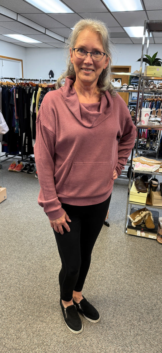 Funnel Neck Waffle Sweater