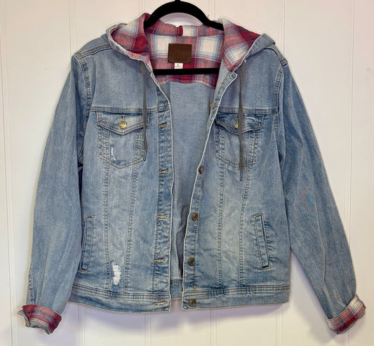 Denim Jacket w/Plaid Under trim