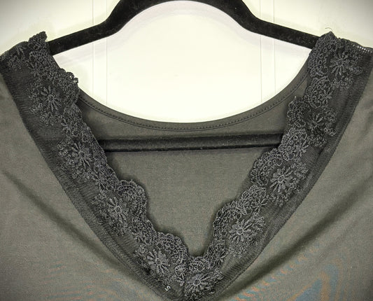 Stretch LS Top w/V-Cut Lace Back