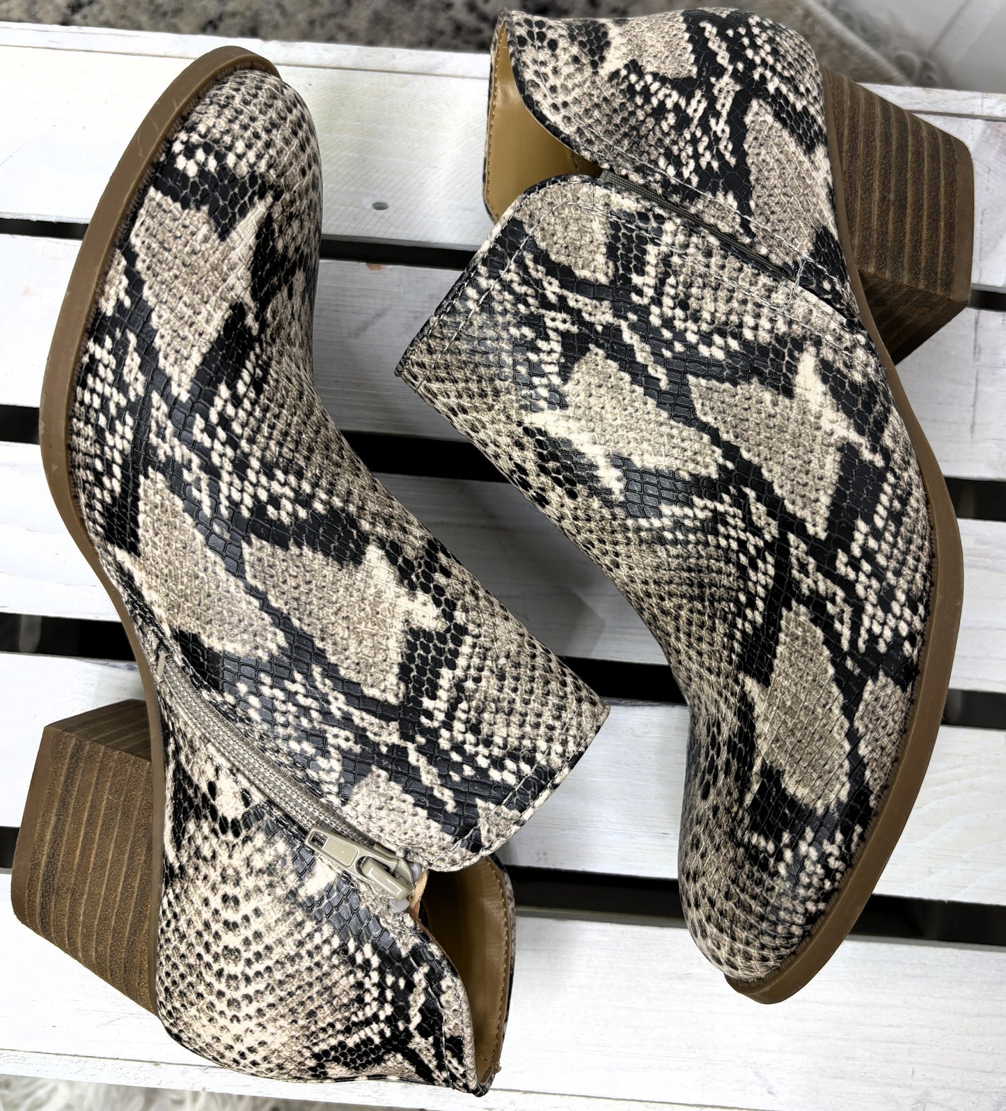 Fergie Snakeskin Zipper Booties