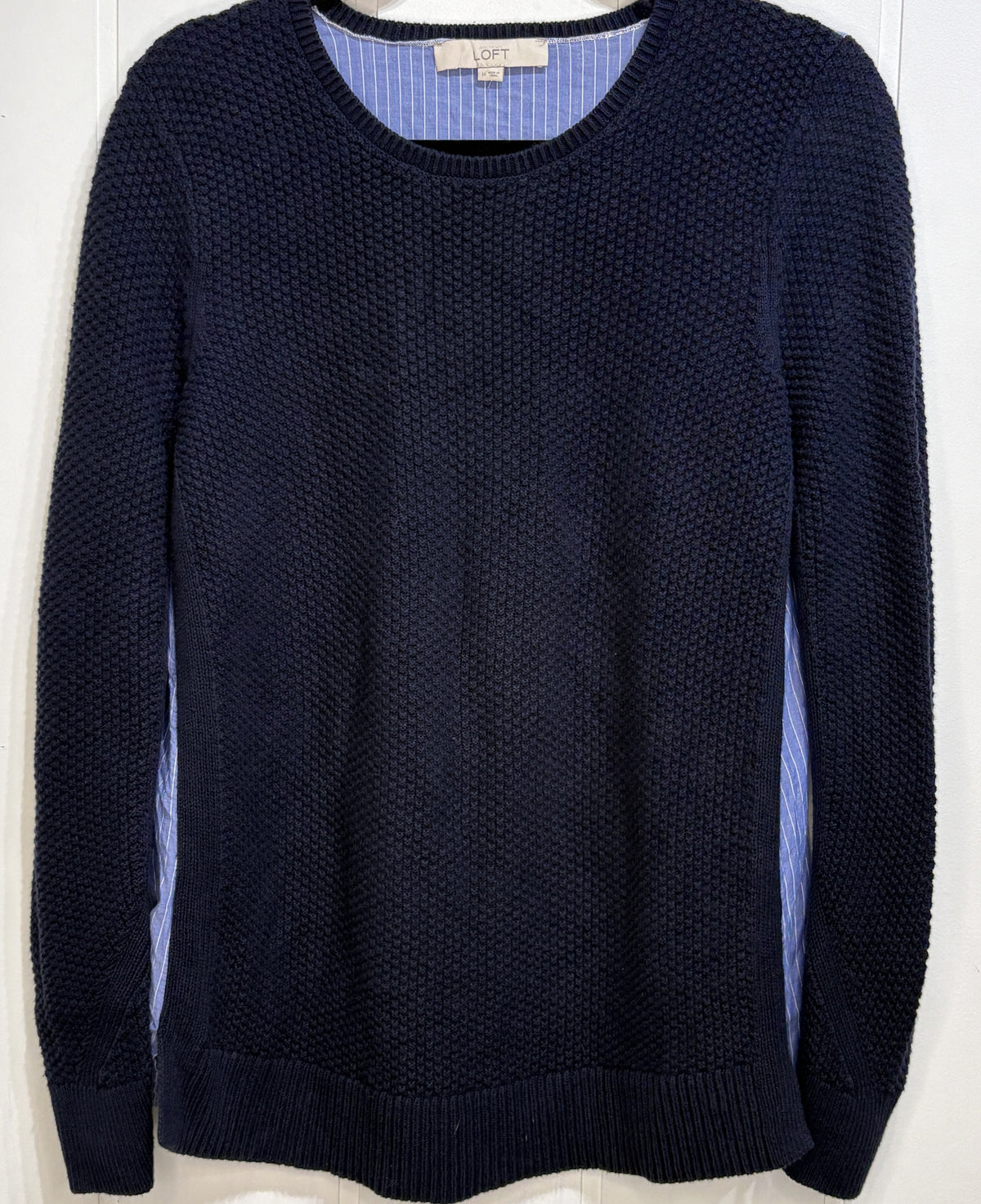 LOFT Textured Knit Sweater w/Stripe Back