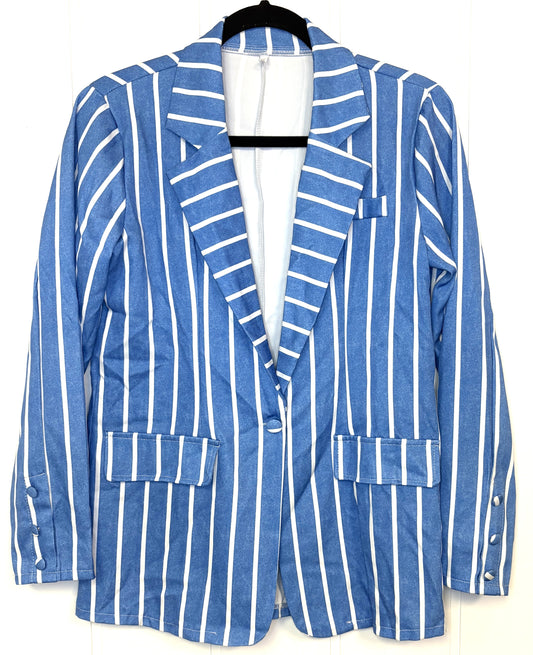 Faux Pocket Stripe Blazer Jacket