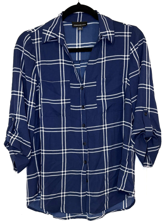 Sheer Plaid Button-down Top