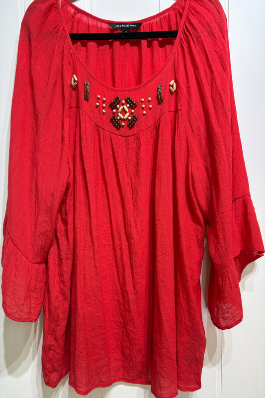 Beaded Bell Sleeve Linen Blouse