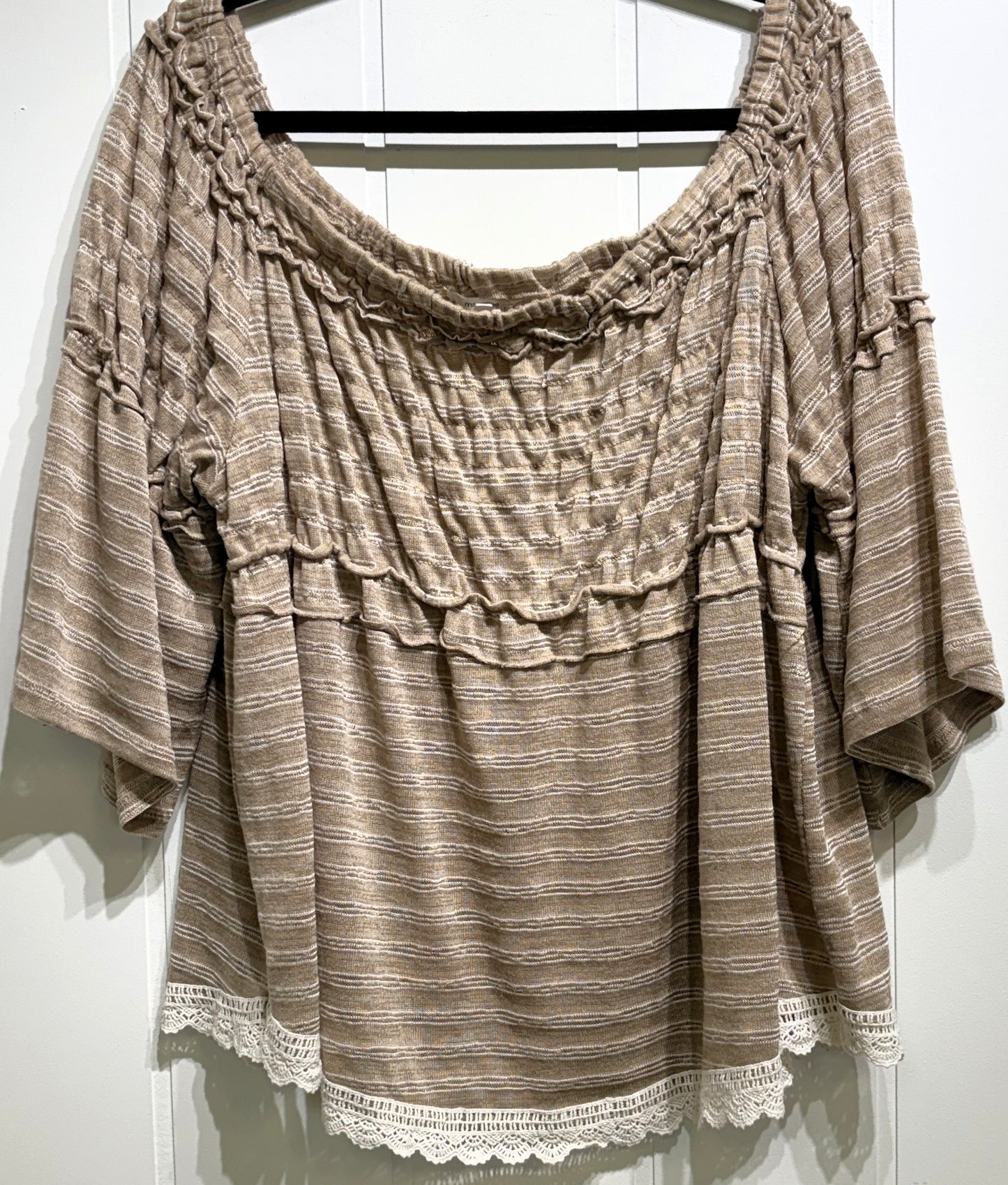Off-Shoulder Lace Hem Top