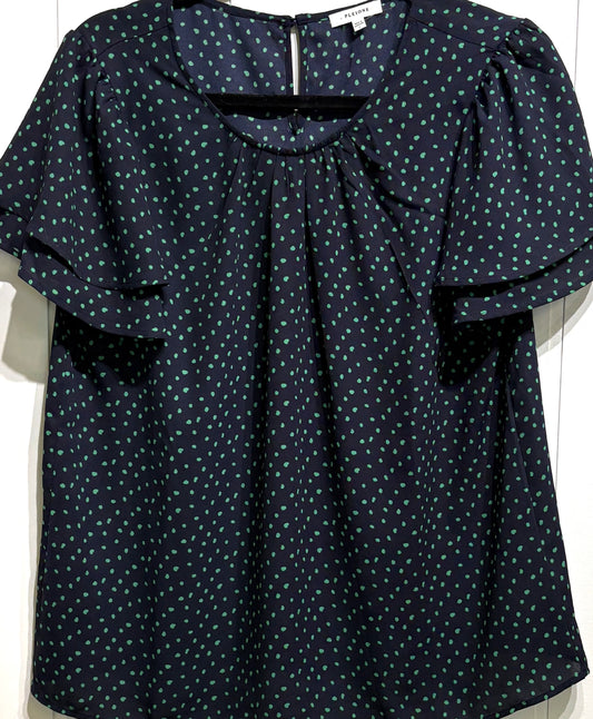 Pleione Ruffle Sleeve Dotted Blouse