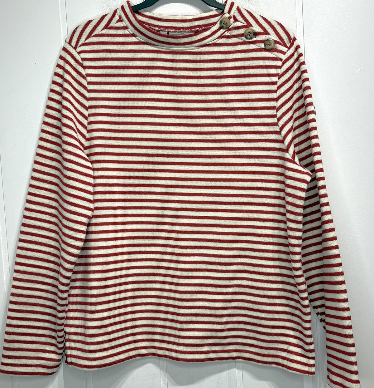 Striped LS Sweater w/Button Neckline