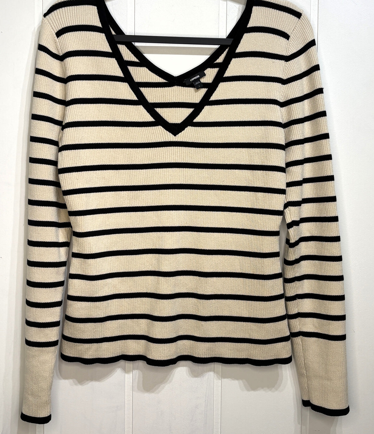 Express Fitted Ribbed Striped Sweater