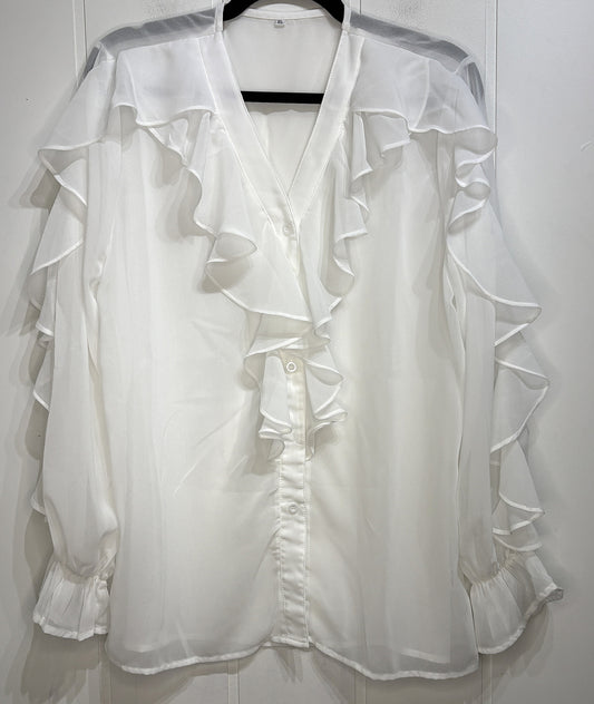 Button-down Blouse w/Ruffles