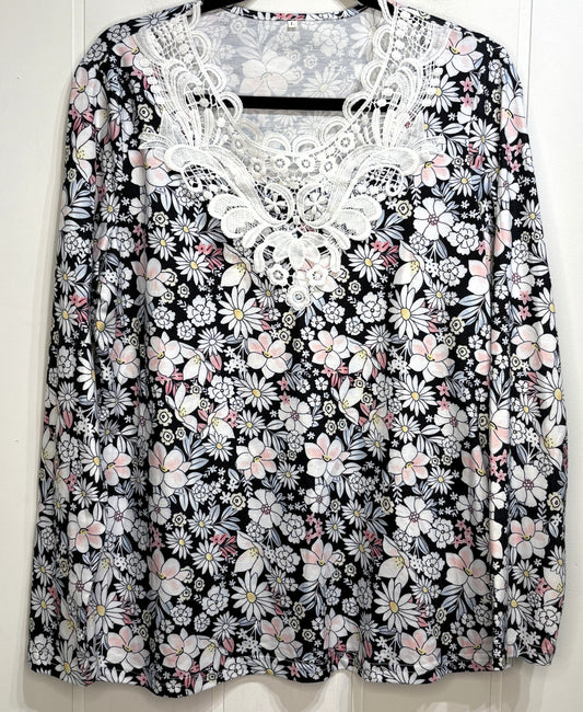 Embroidered Neck Graphic Knit Top