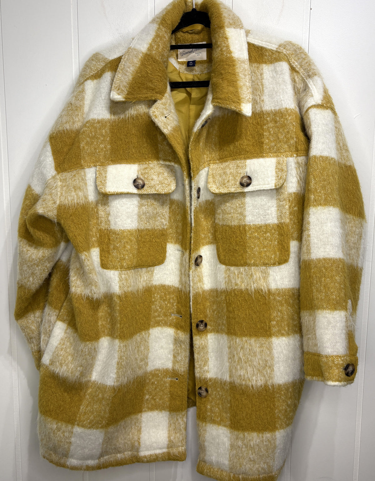 Universal Thread Fuzzy Plaid Coat