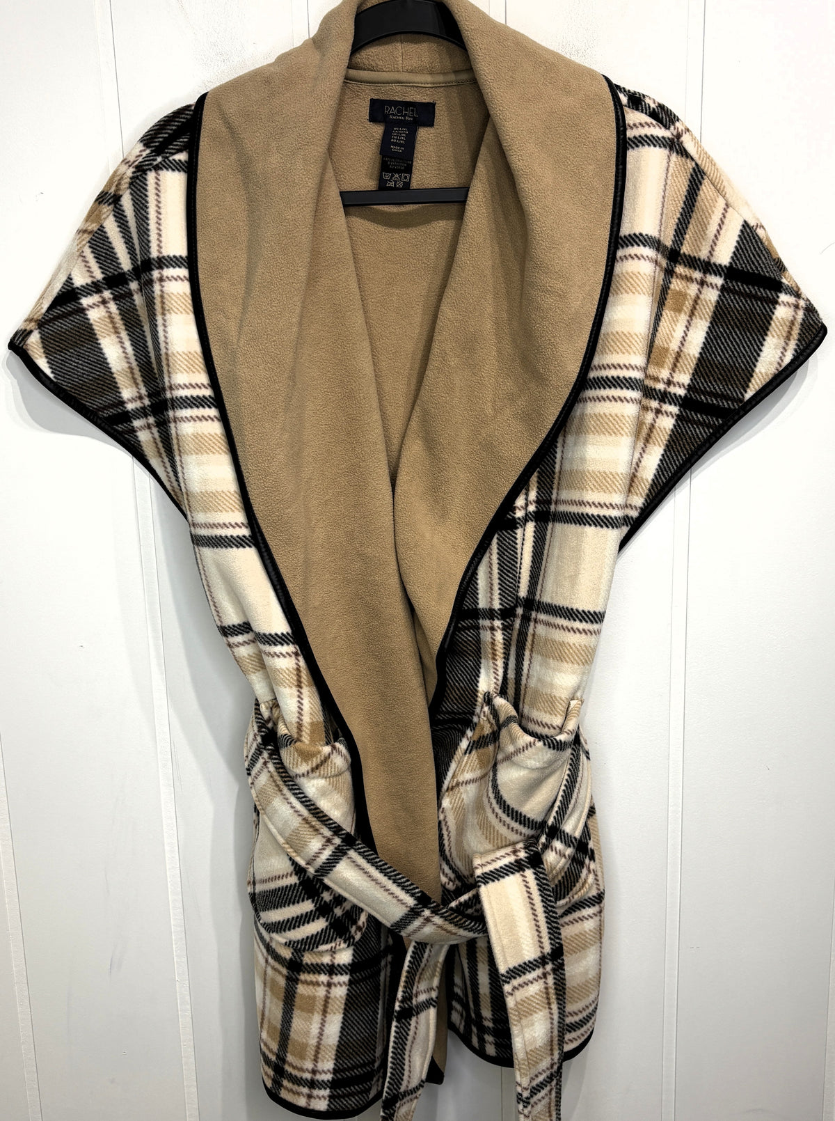 Rachel Roy Open Plaid Wrap Vest