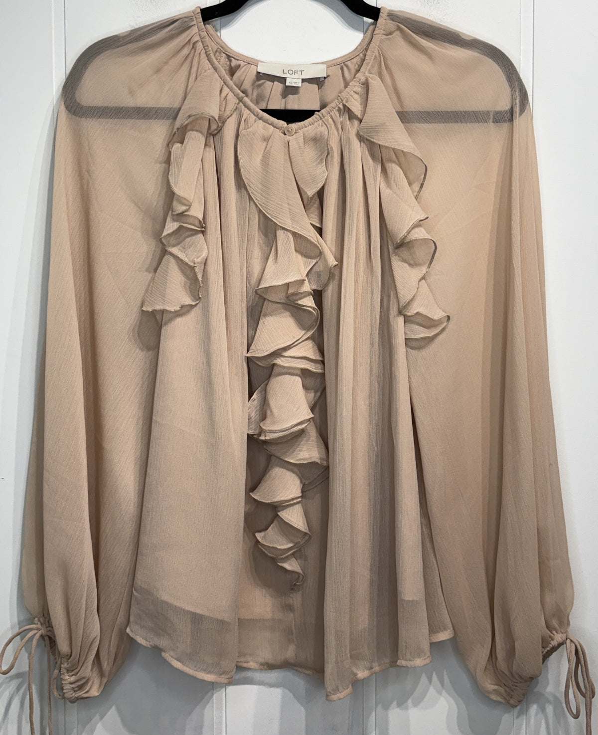LOFT Ruffle Center Sheer LS Blouse