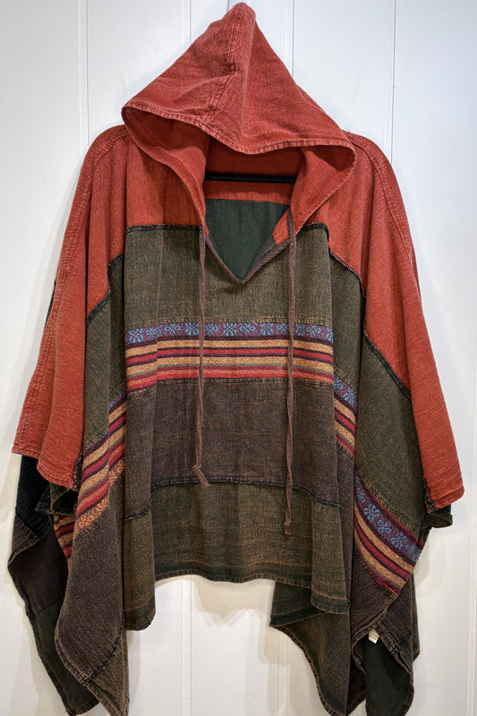 Vintage Boho Patchwork Hooded Poncho