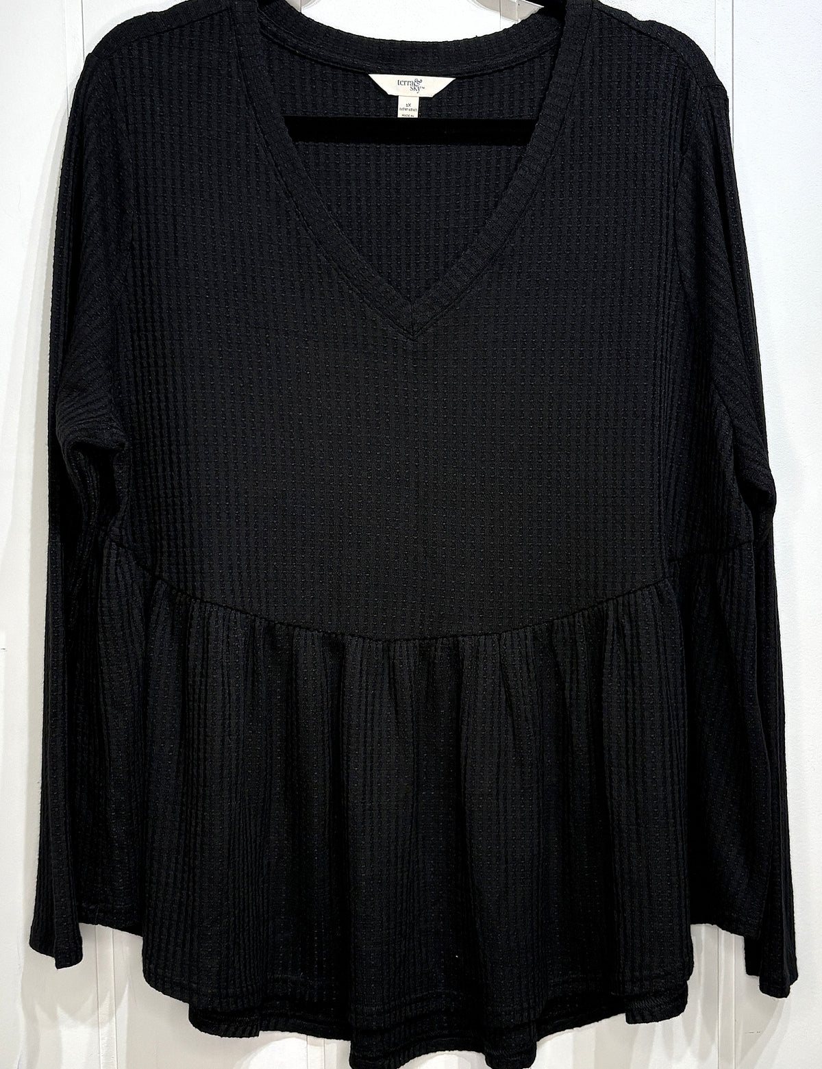 Terra & Sky Waffle Knit Peplum Top