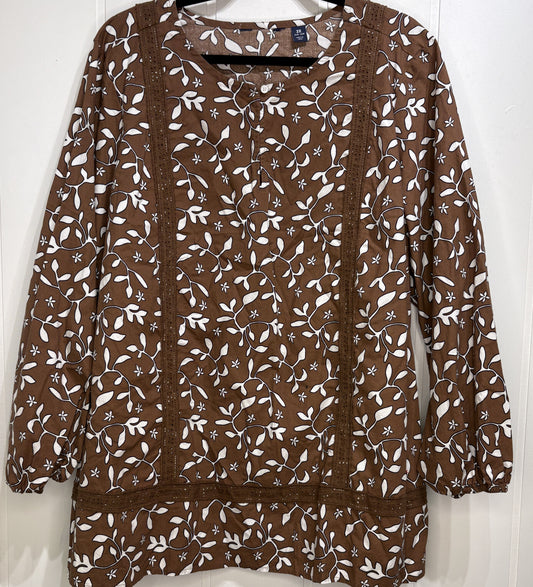 Embroidered Leaf Print Blouse