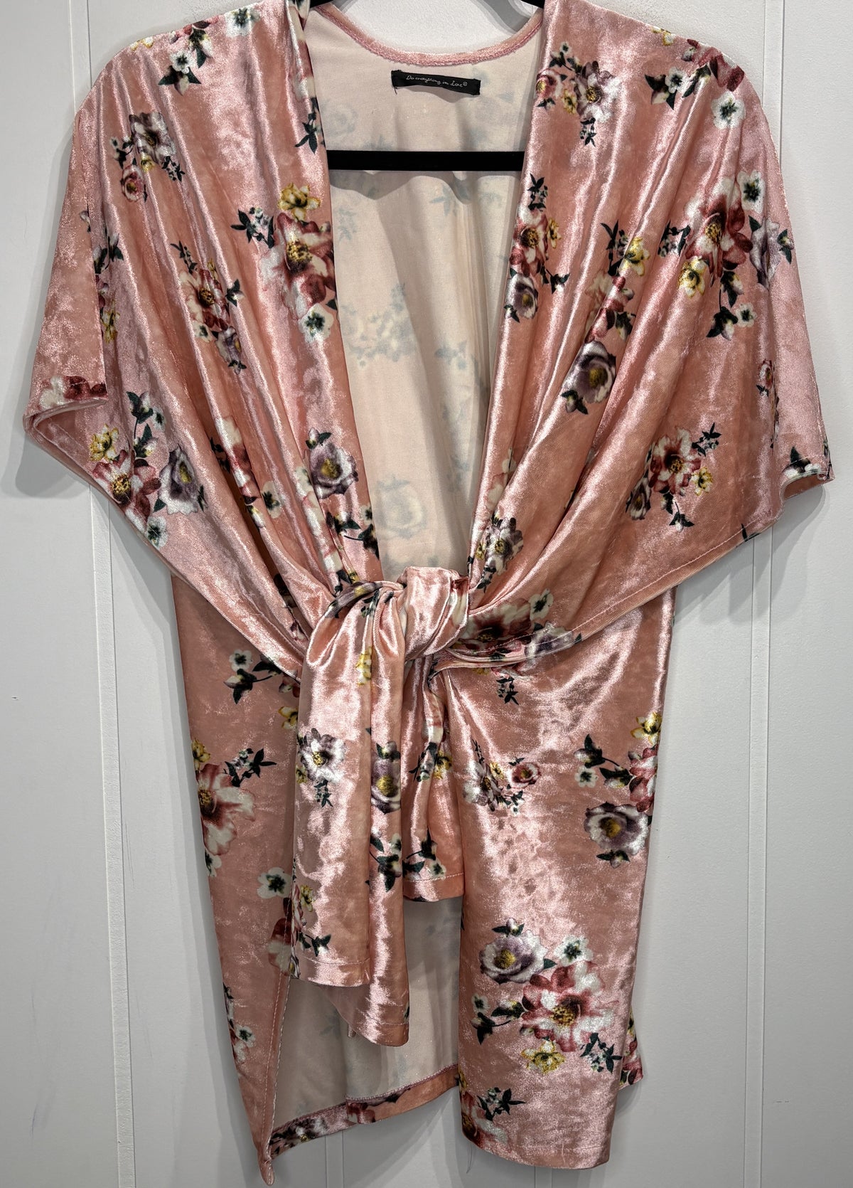 Velvet Wrap Kimono w/Floral Print