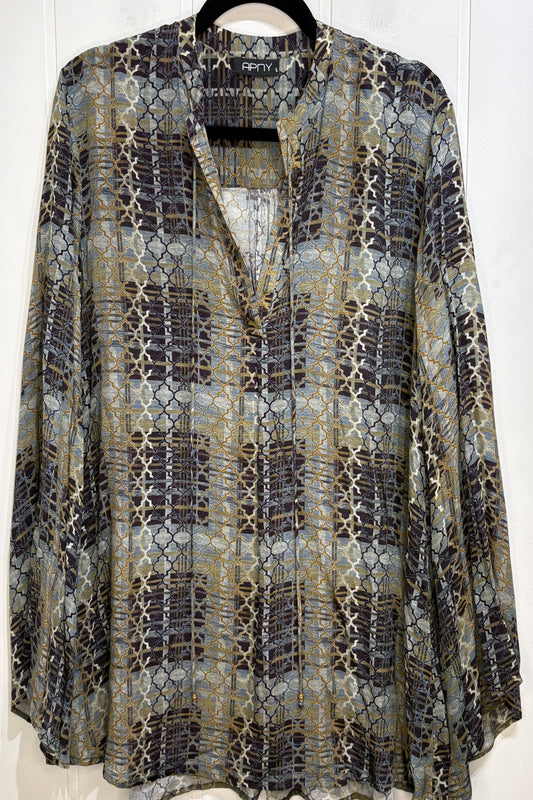 APNY Geo. Print Neck Tie Blouse
