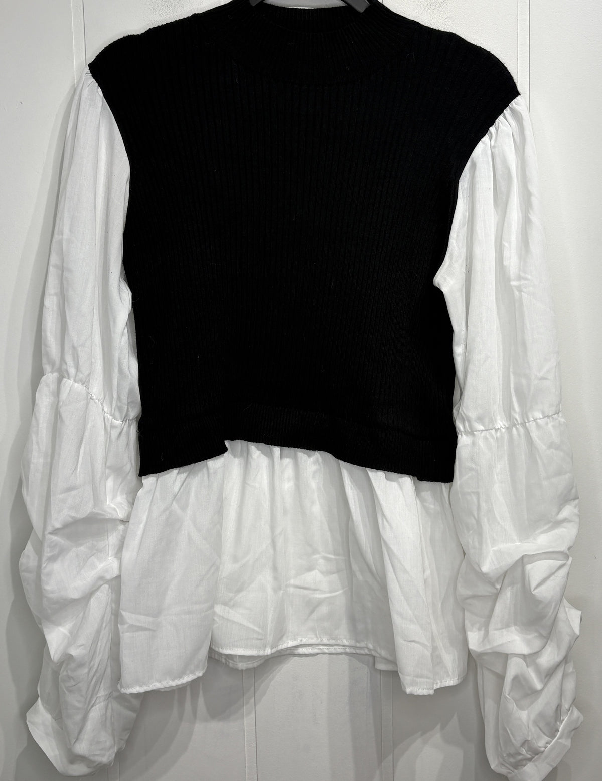 Mixed Media Ribbed Knit Blouse