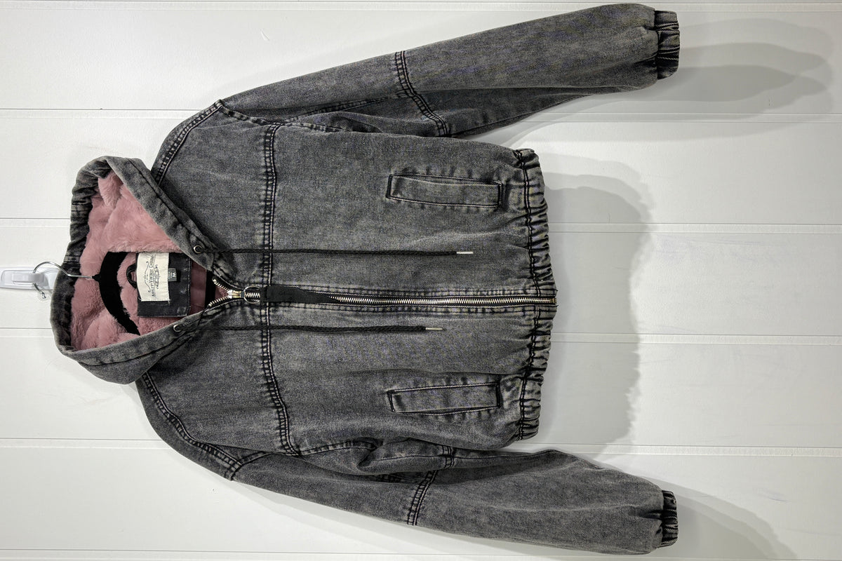 Cropped Denim Faux Fur Jacket