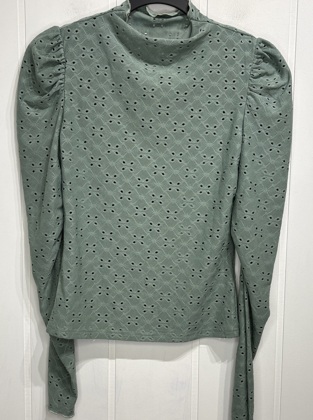 Mock-Neck Eyelet Textured Blouse