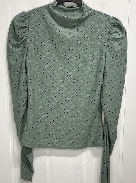 Mock-Neck Eyelet Textured Blouse