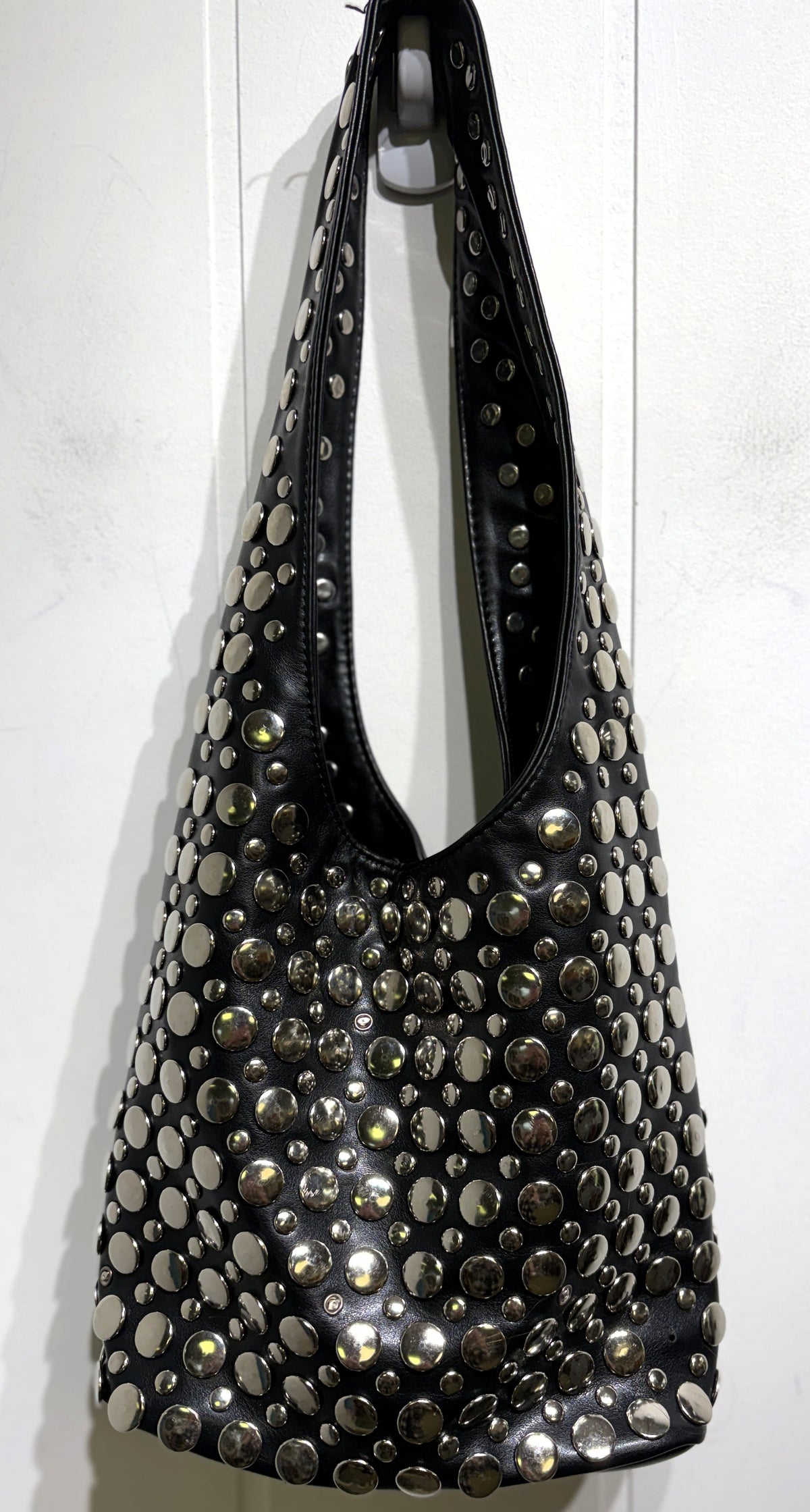 Faux Leather Hobo Bag w/Metal Studs