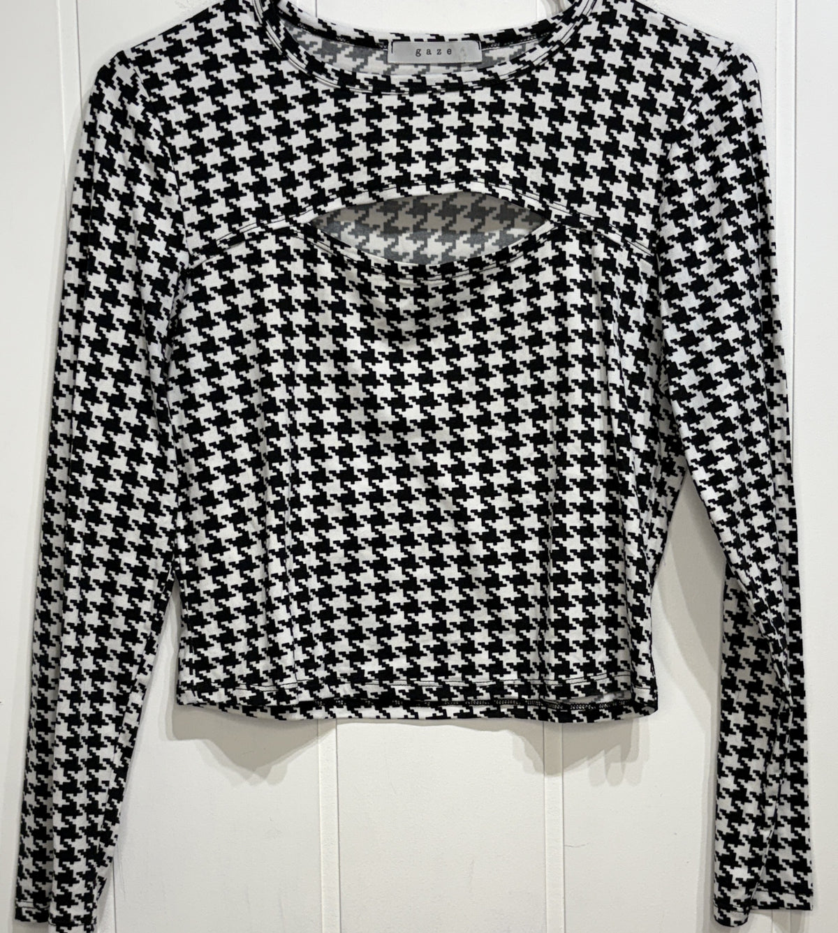 Gaze LS Houndstooth Crop Top