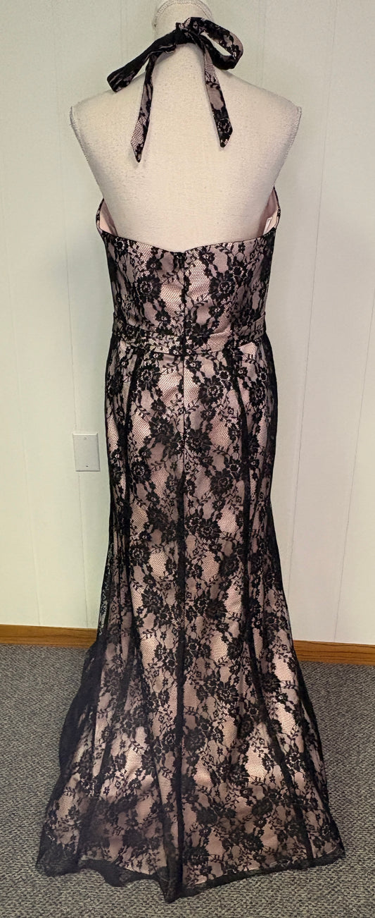 Formal Dress Lace Overlay Halter Neck
