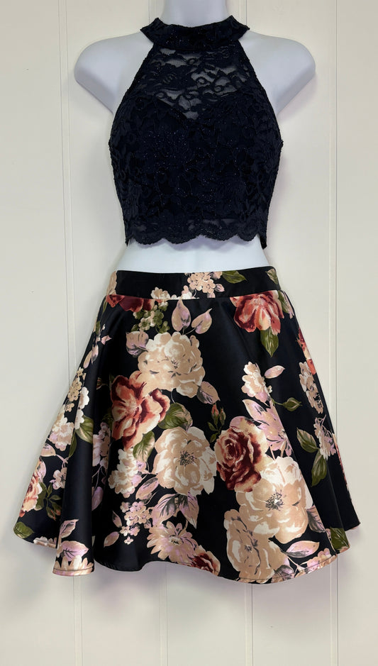Formal 2pc Set Lace Top with Floral Skirt
