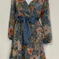Formal Sequin Floral Dress with Belt Tie
