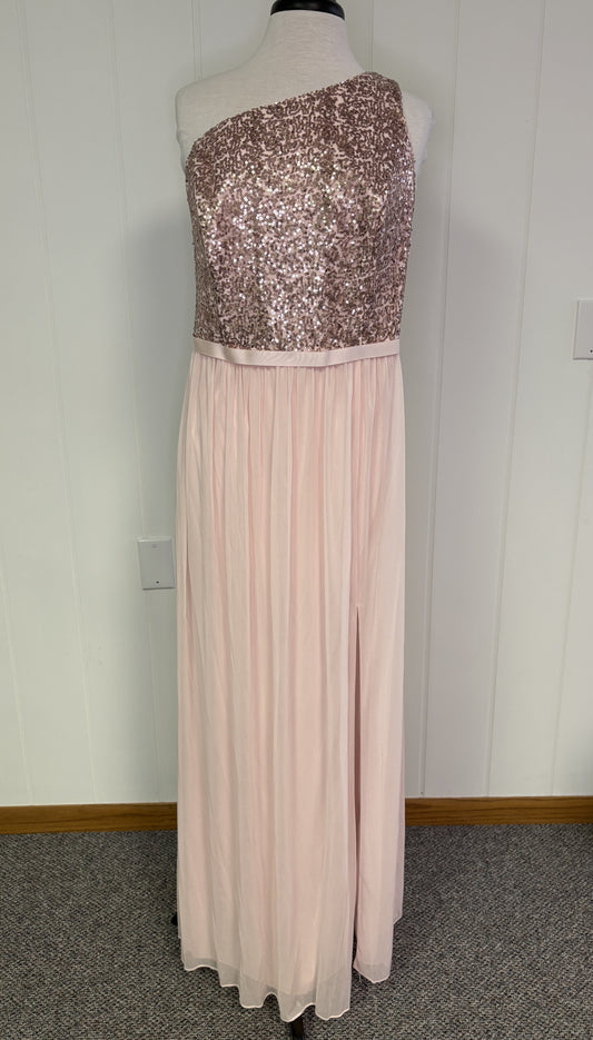 Formal One Shoulder Sequin Sheer Dress w/Leg Slit