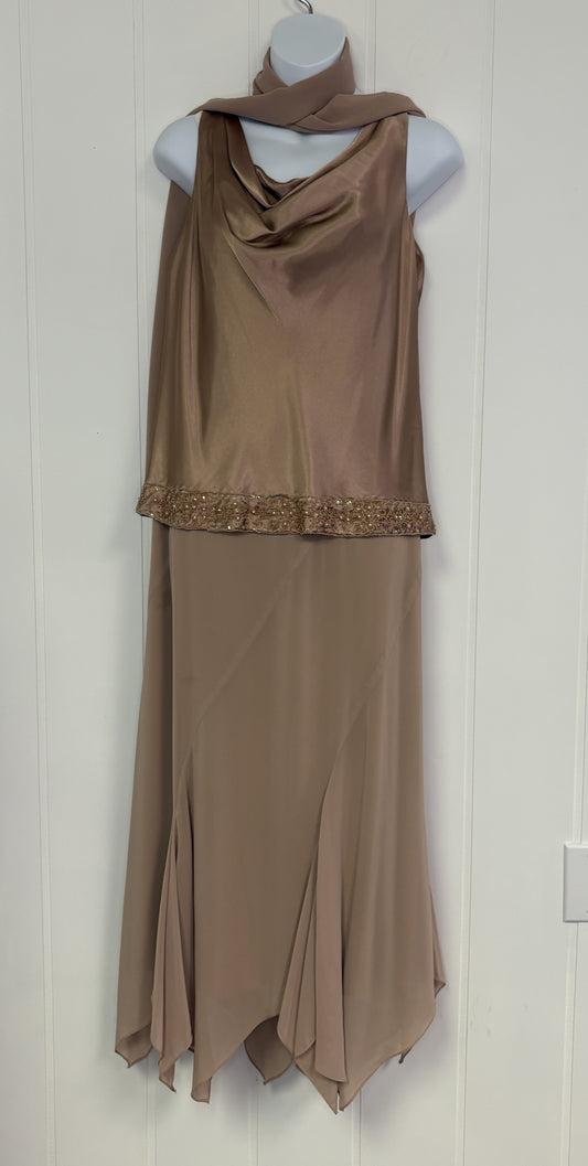 Formal 'Drop Waist' Floor Length Dress w/Scarf