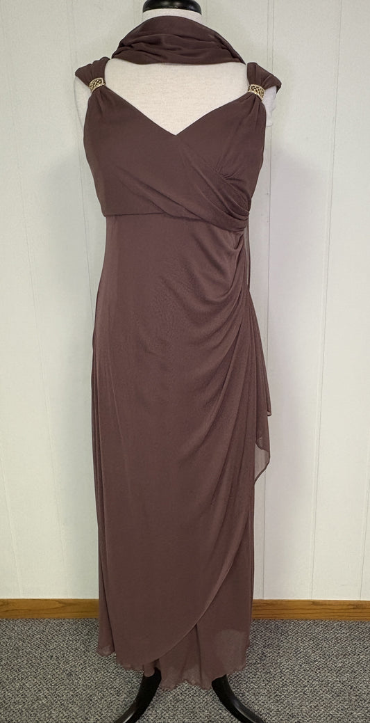 Formal Sheer Overlay Dress w/Scarf