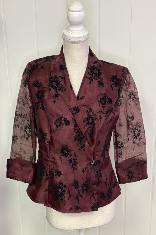 Formal Dressy Jacket w/Sheer Sleeves & Flwr Print