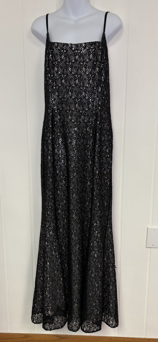 Formal Floor Length Lace Gown w/Criss-Cross Straps