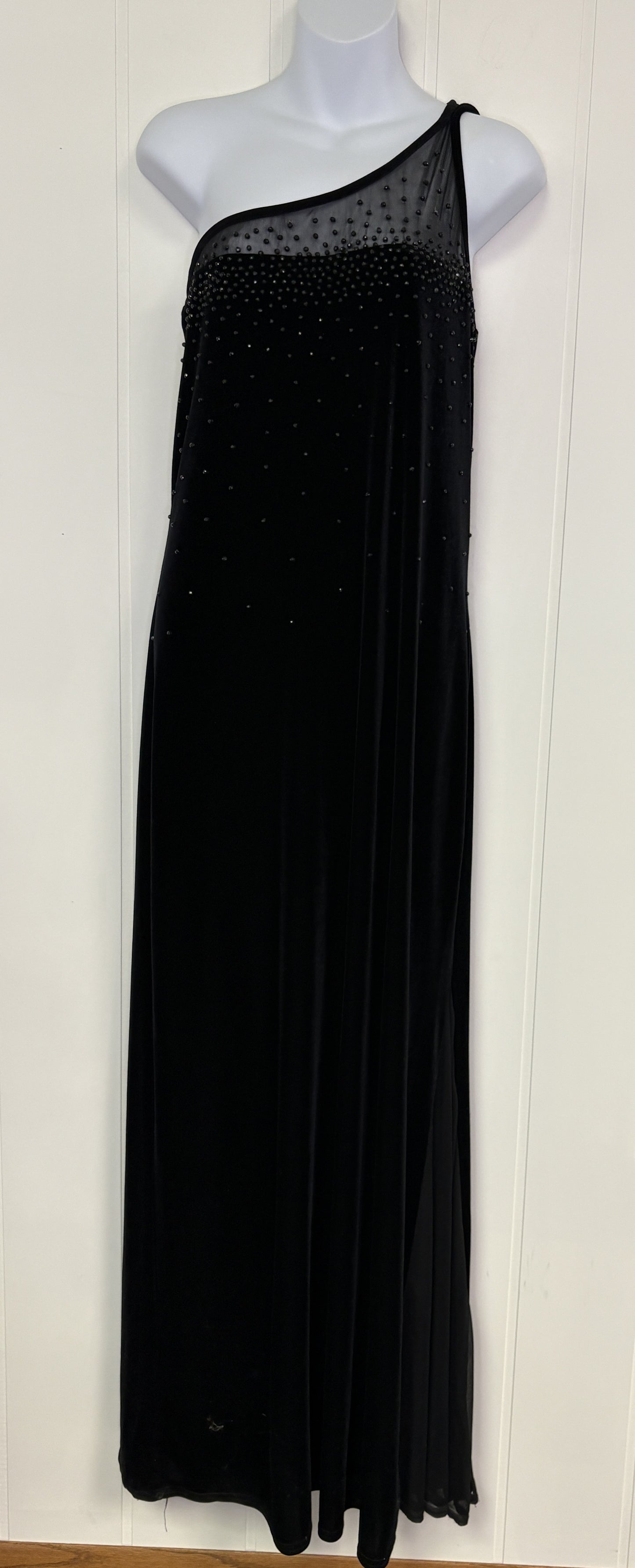 Formal One Shoulder Velvet Beaded Dress