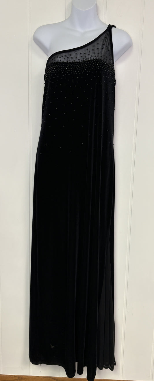 Formal One Shoulder Velvet Beaded Dress