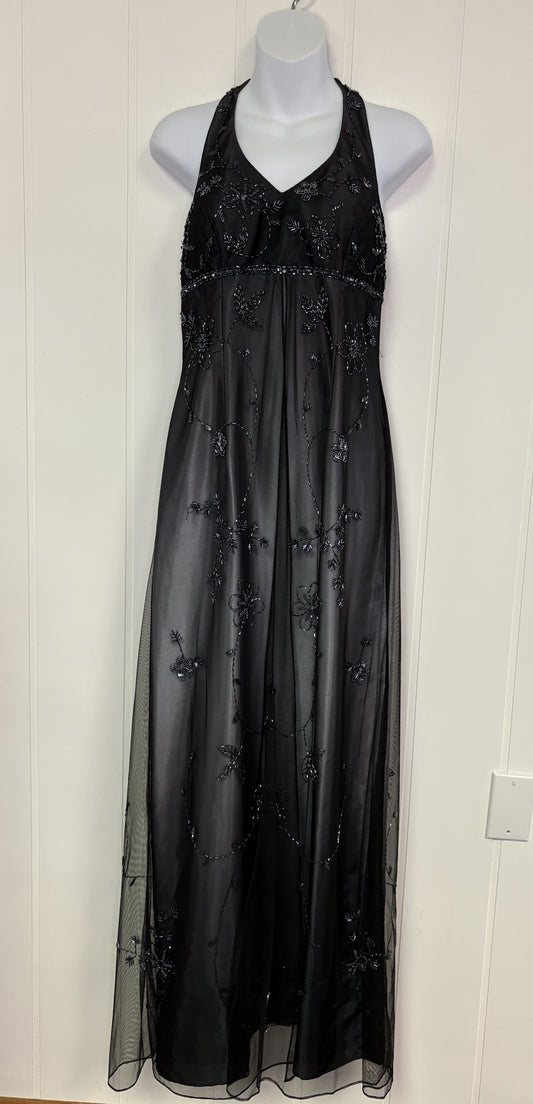 Formal Halter Dress Silk Under Layer w/Lace Overlay