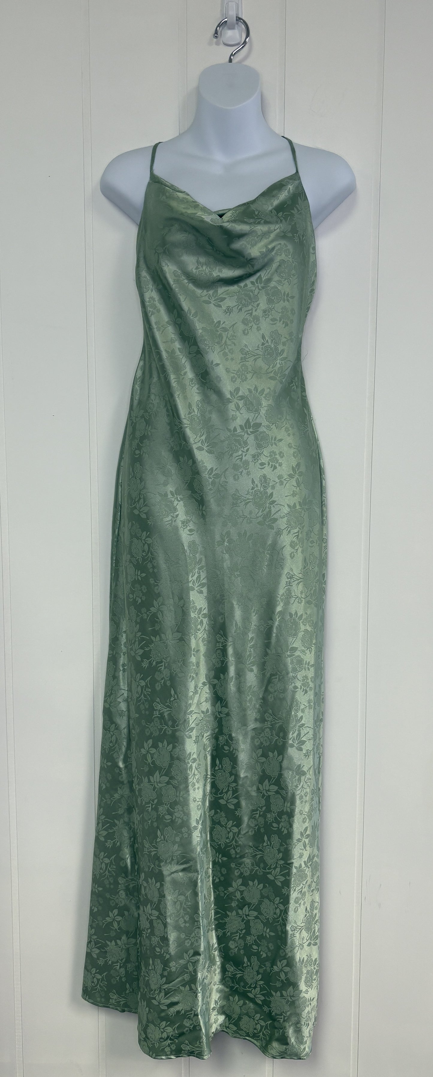 Formal Silk Dress w/Flower Print & Criss-Cross Back