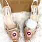 Stitched Mesh Flower Heels