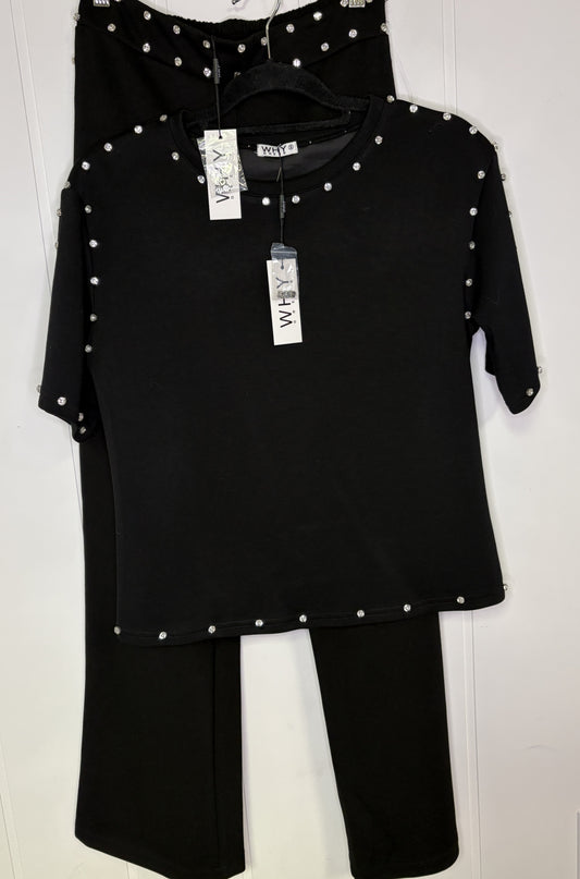 Rhinestone Lined Knit Top