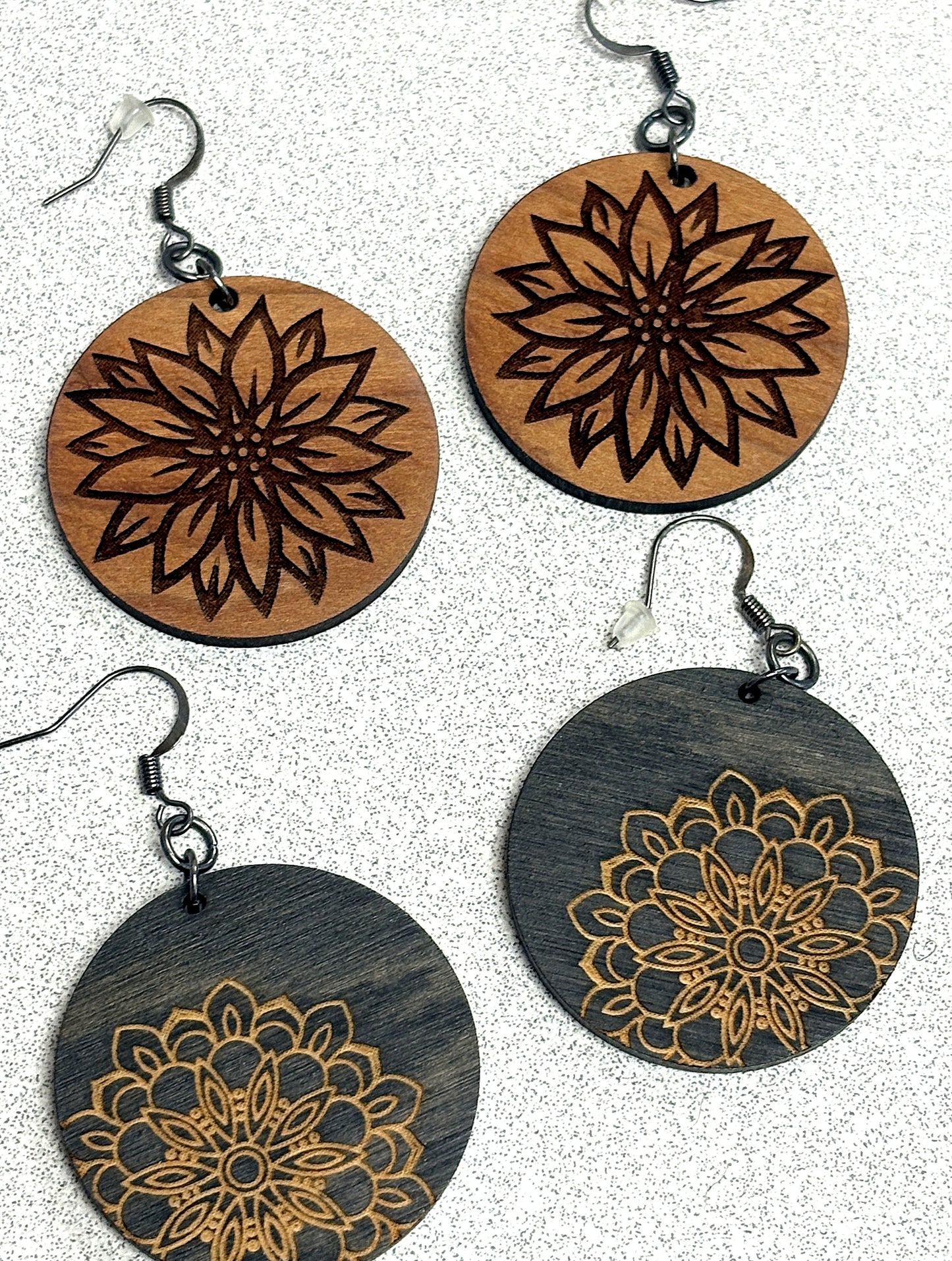 Wooden Earrings w/Flwr Cut-out