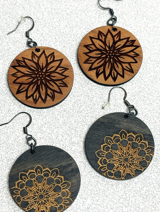 Wooden Earrings w/Flwr Cut-out