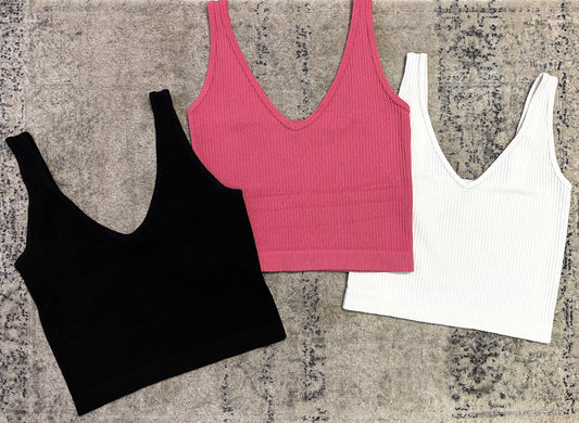 Free People Ribbed V-Neck Crop Tank